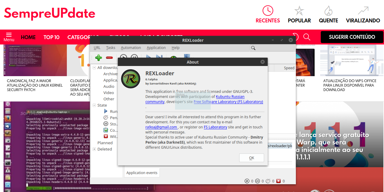 como instalar gerenciador download rexloader no ubuntu debian