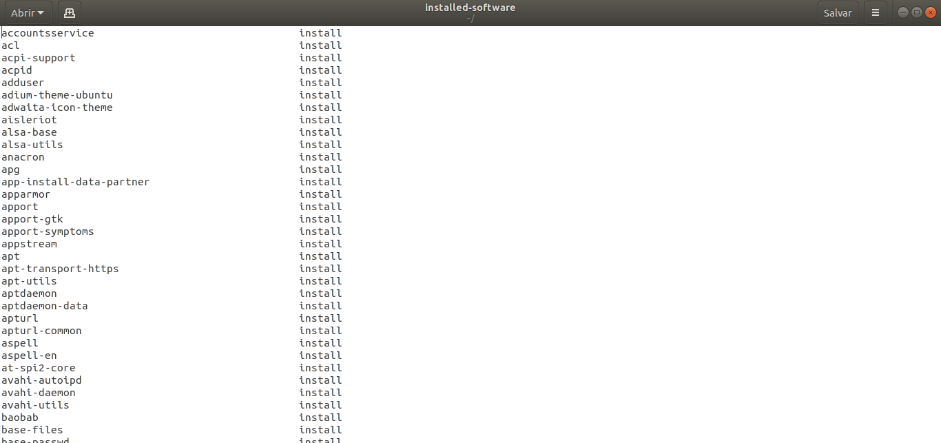 lista de todos os pacotes instalados no Ubuntu