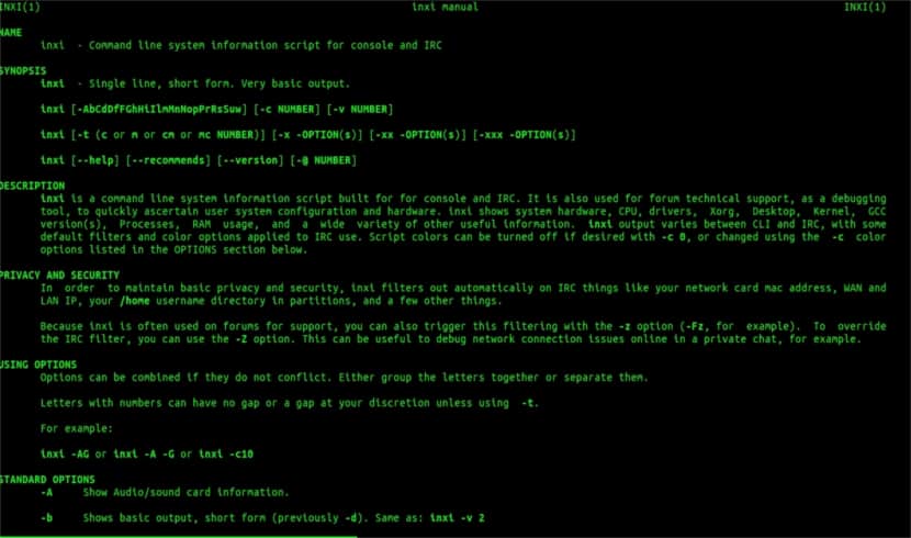 Inxi, CLI para obter informações sobre o computador