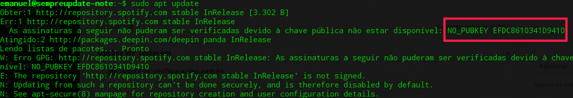 Erro GPG: http://repository.spotify.com stable InRelease