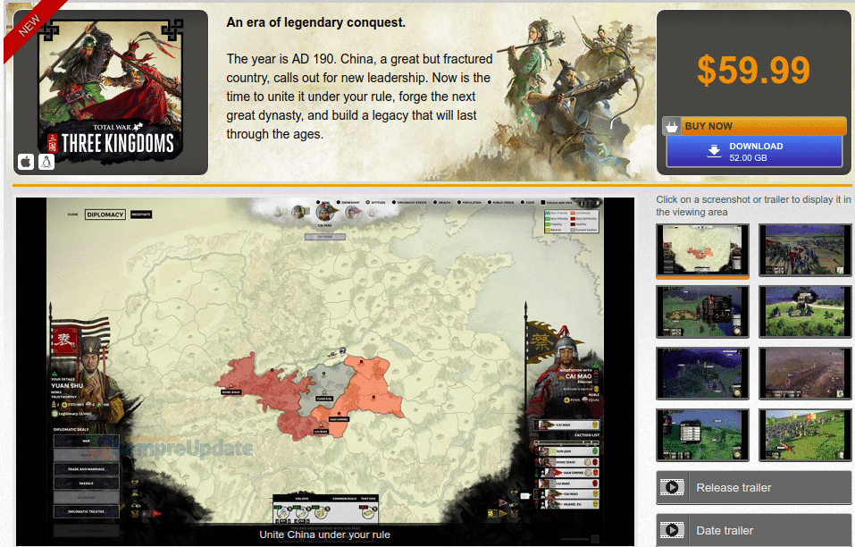 Total War: Three Kingdoms liberado para Linux, Windows e Mac