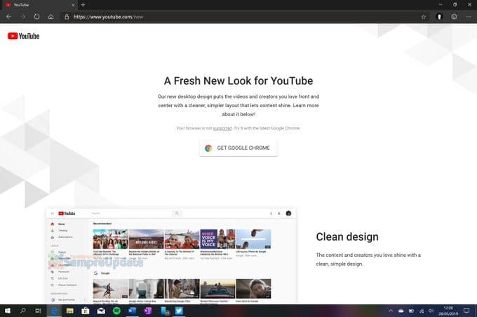 Goggle bloqueia o Microsoft Edge do Chromium ao carregar o novo YouTube
