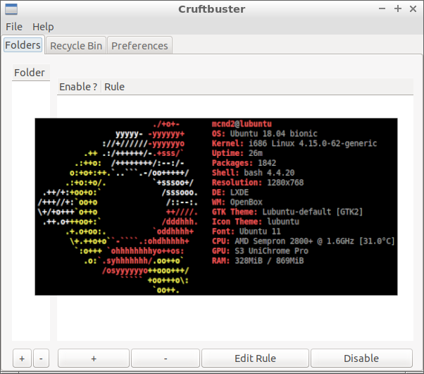 Faxina no GNU/Linux com o Cruftbuster