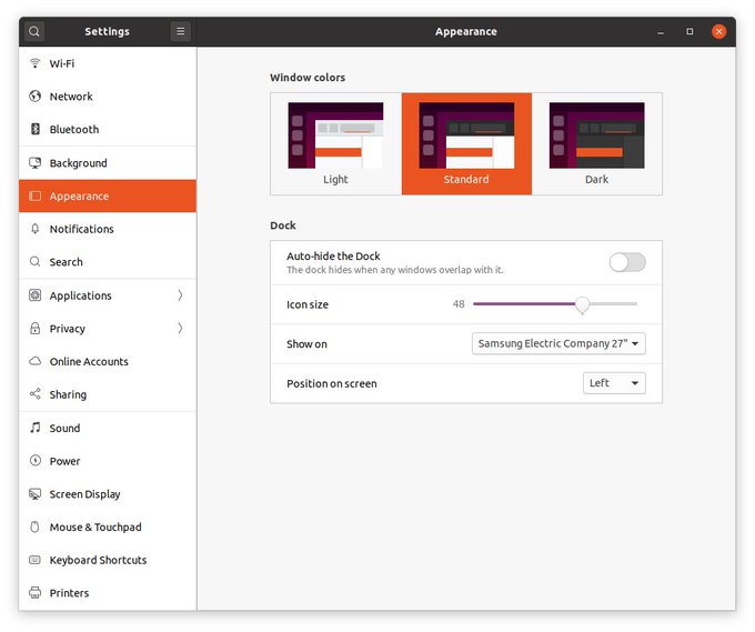 Ubuntu 20.04 terá nova seção "Aparência"