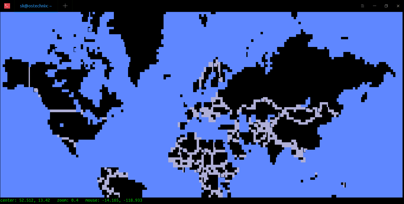 MapSCII, um mapa interativo de todo o mundo em seu terminal Windows, Linux ou macOS