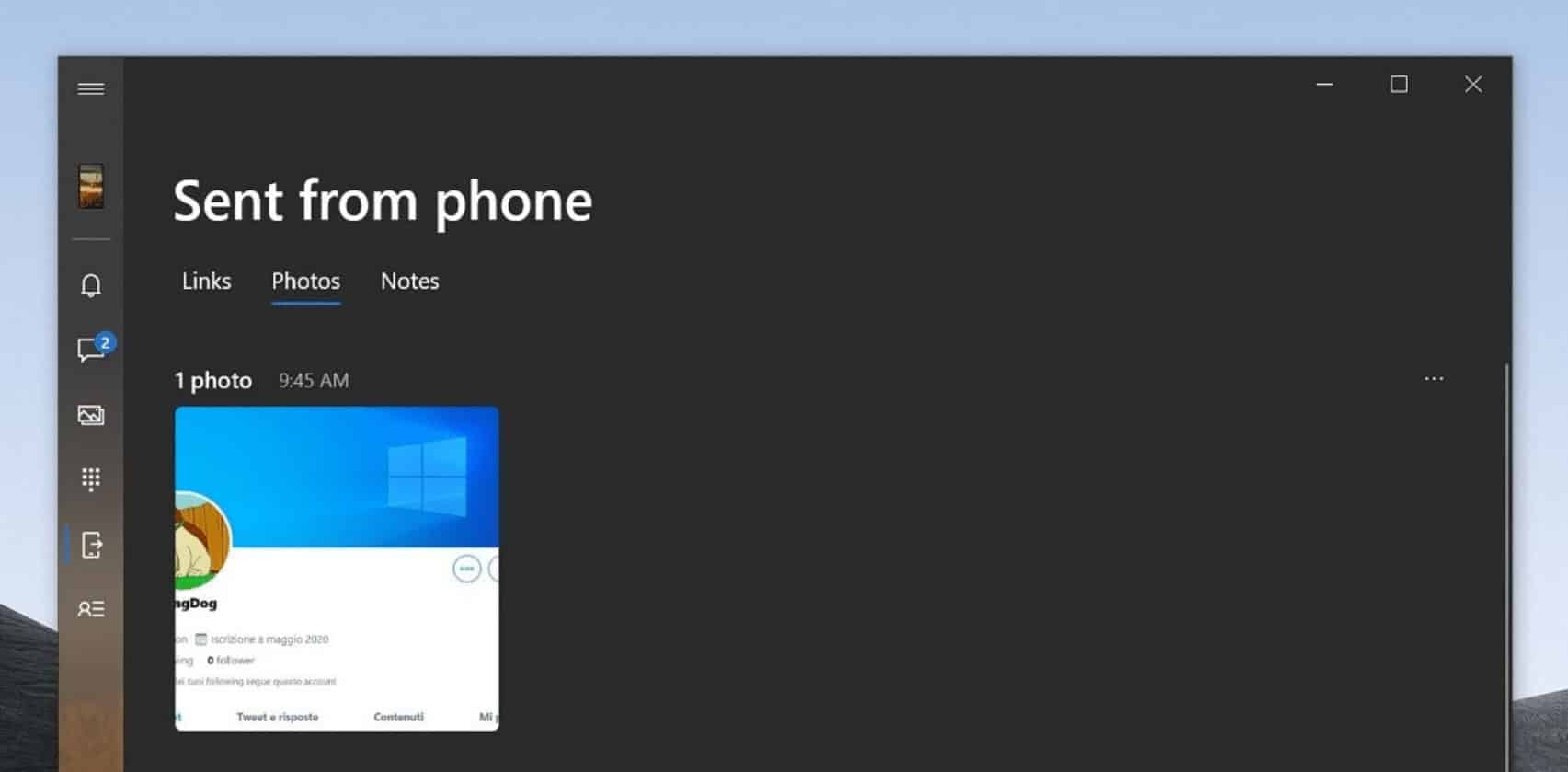 Aplicativo Seu Telefone da Microsoft está testando uma opção “enviado do telefone” para compartilhar links, imagens e notas