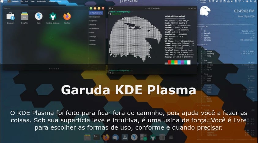 Garuda é um sistema baseado em Arch com suporte para Snap e Flatpak