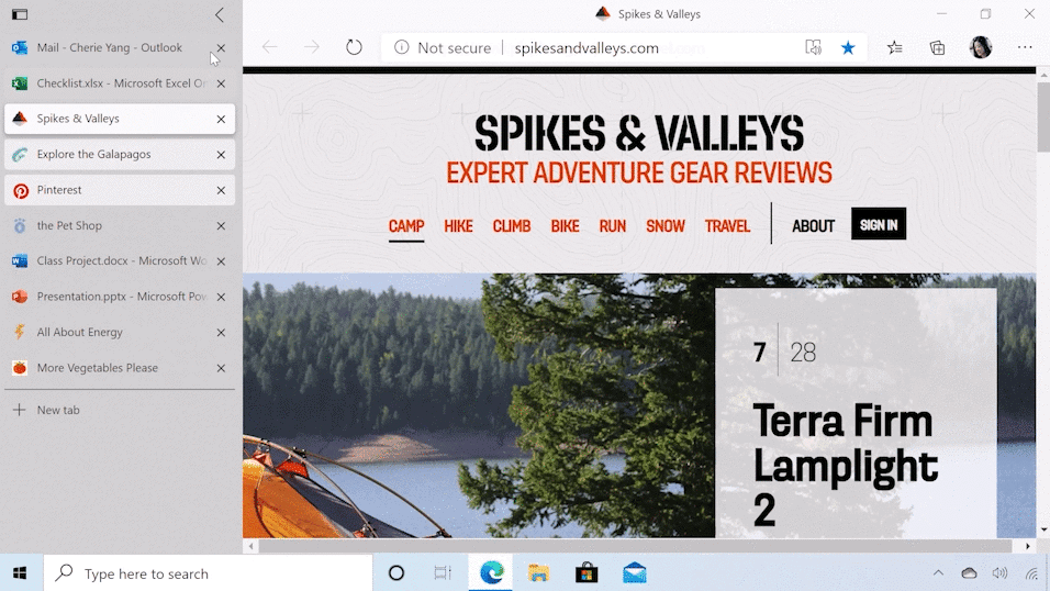 Guias verticais do Microsoft Edge oferece suporte para redimensionamento