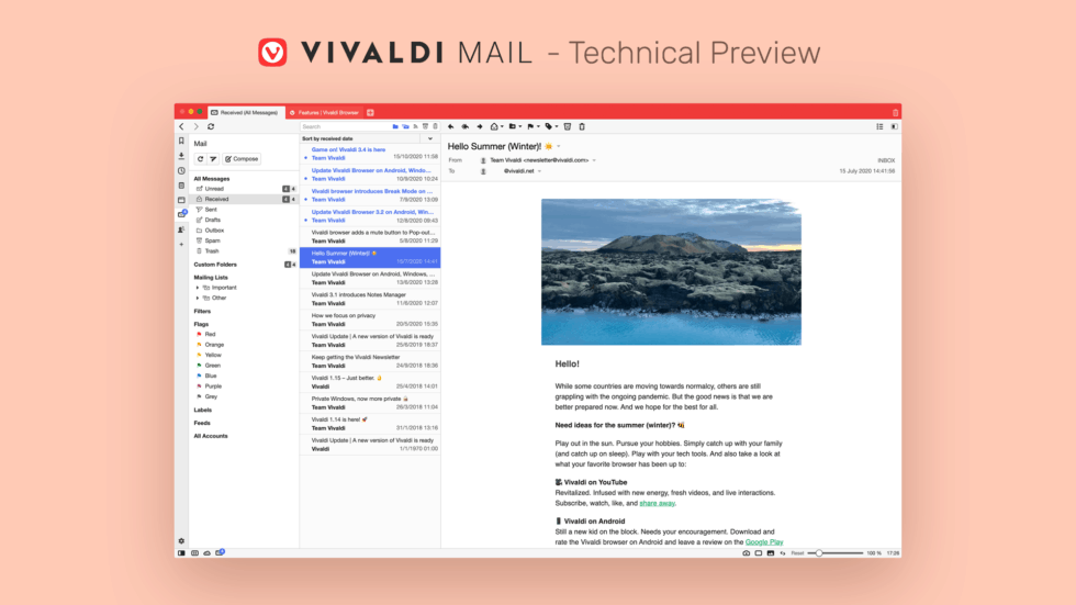 Vivaldi Web Browser ganha cliente de e-mail integrado