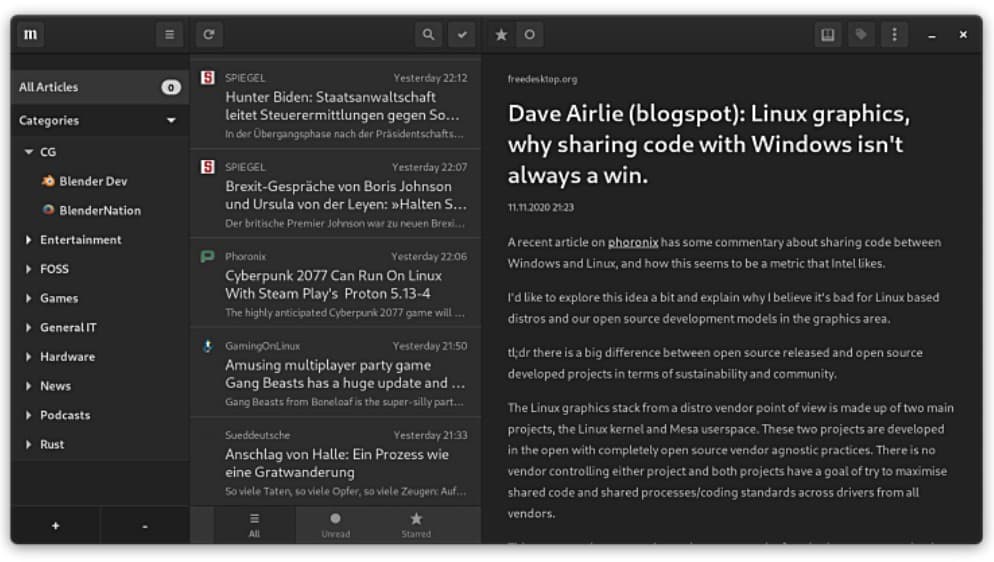 Leitor de feed RSS para desktop NewsFlash 1.2.0 adiciona suporte para NewsBlur