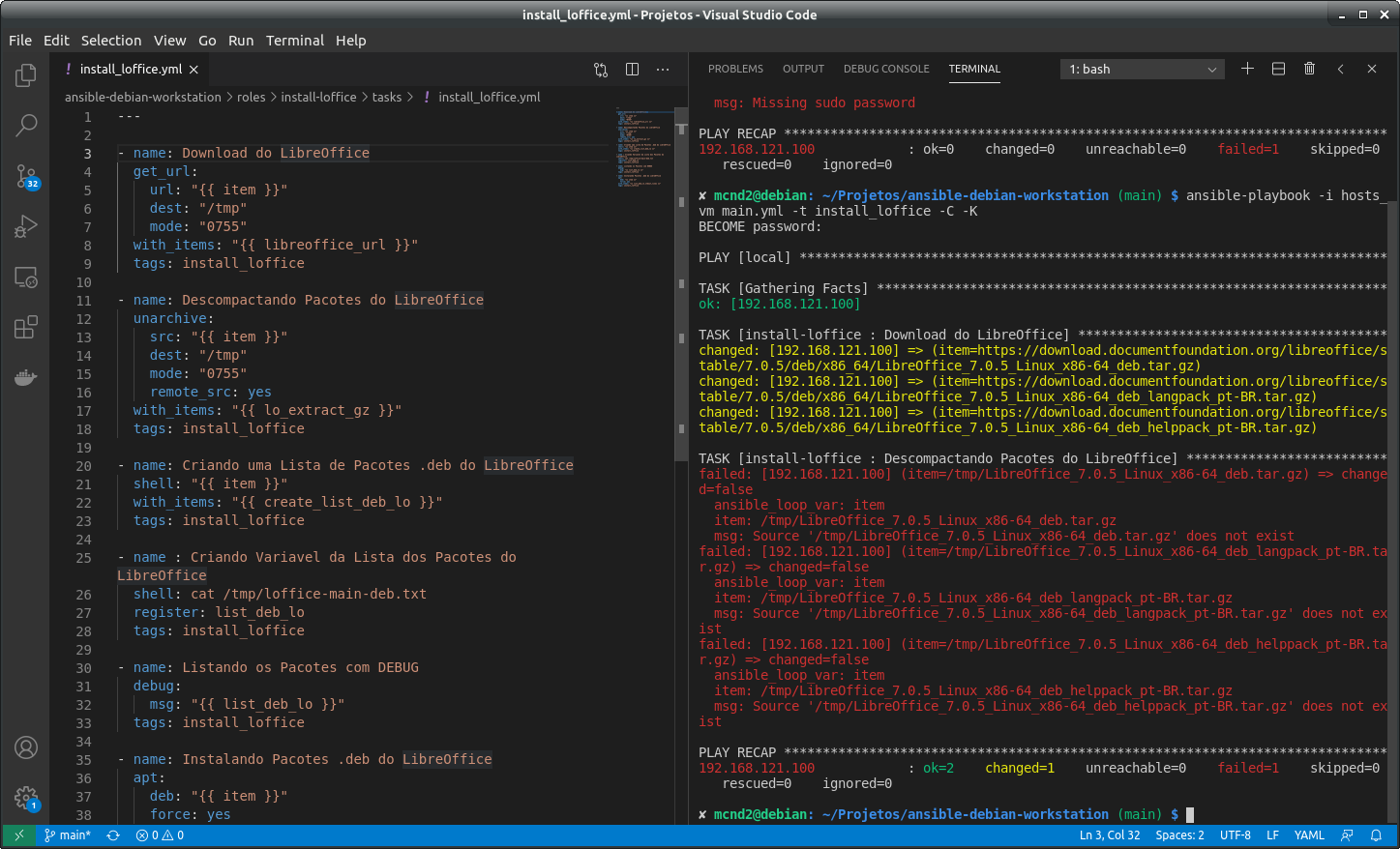 pós-instalação do Debian com Ansible