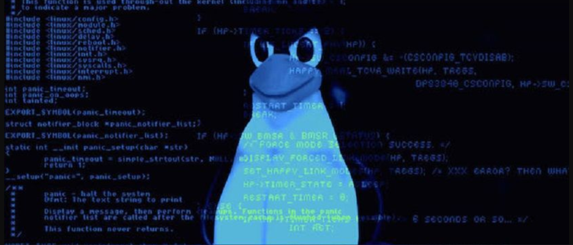 Imagem com o mascote do Linux exibindo as últimas novidades do kernel Linux.