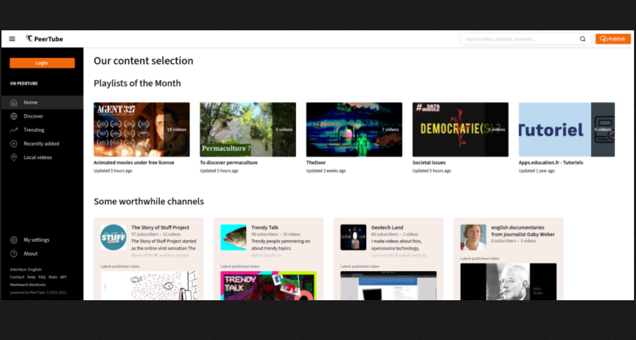 PeerTube 3.3 vem com suporte para personalizar a página inicial