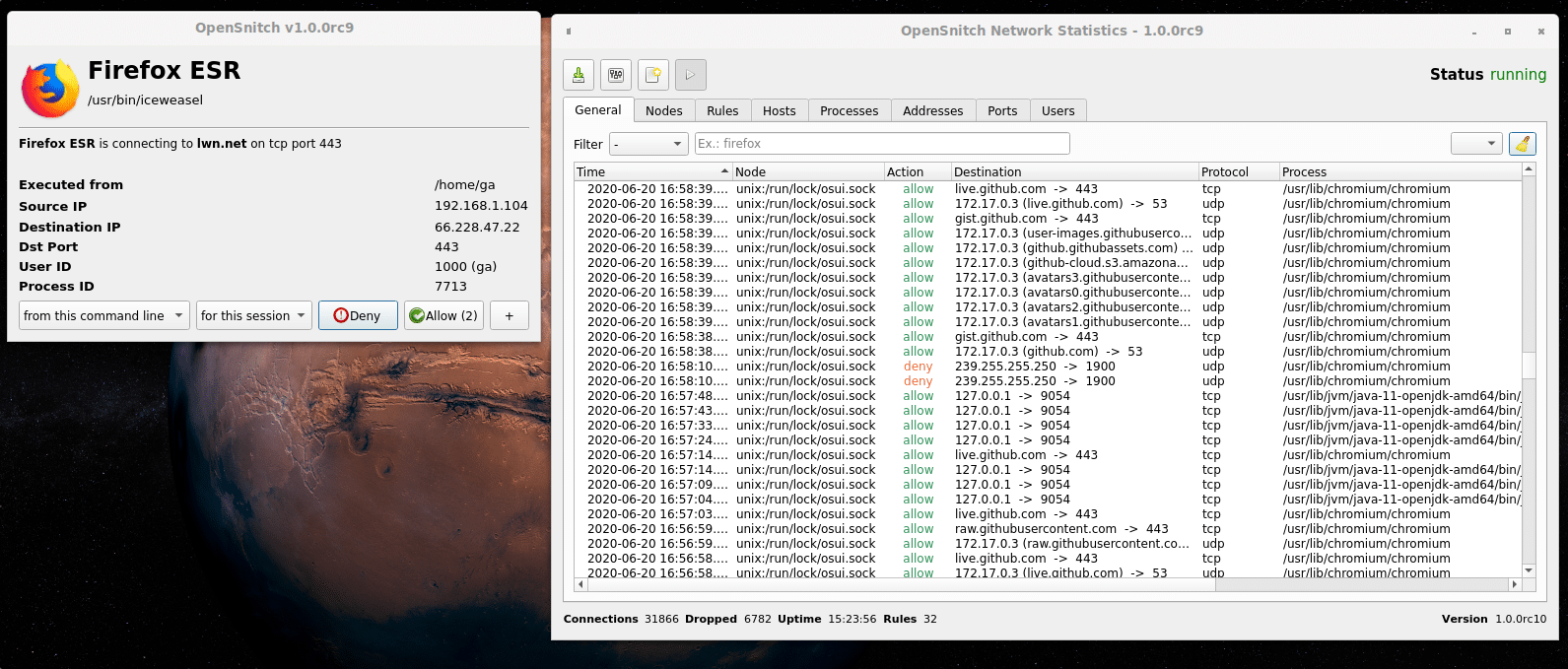 OpenSnitch Application Firewall 1.4.0 adiciona suporte para eBPF e nftables