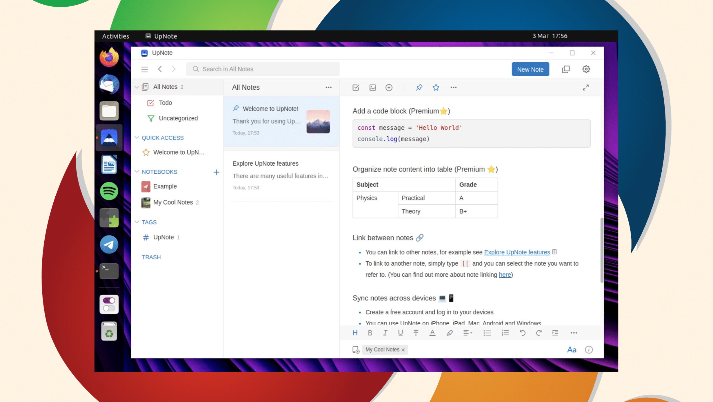 Aplicativo de anotações 'UpNote' disponível no Linux