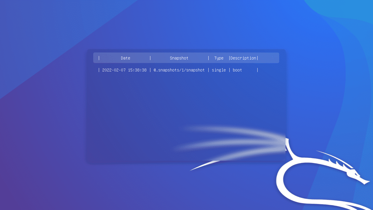 Kali Unkaputtbar traz instantâneos do sistema de arquivos para sistemas Kali Linux baseados em Btrfs