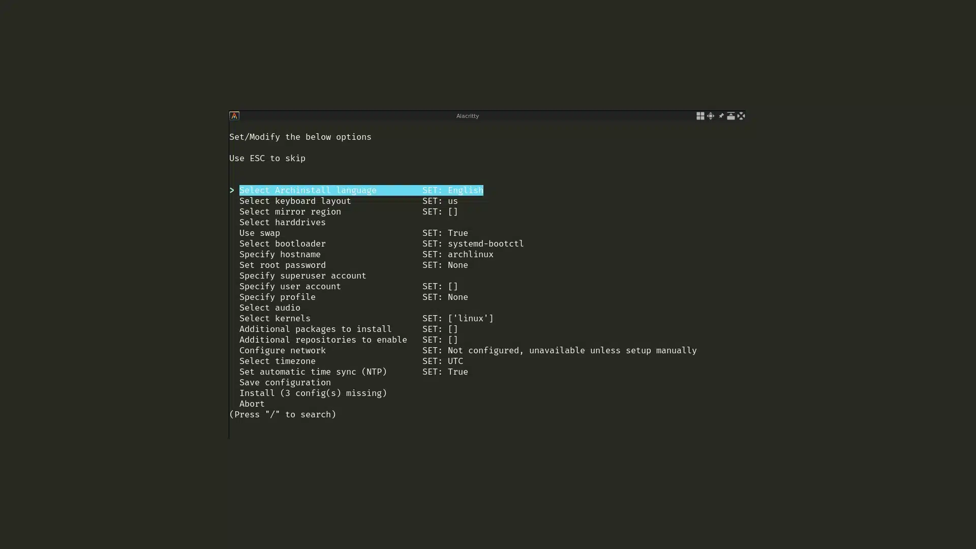 Archinstall do Arch Linux recebe um novo sistema de menus