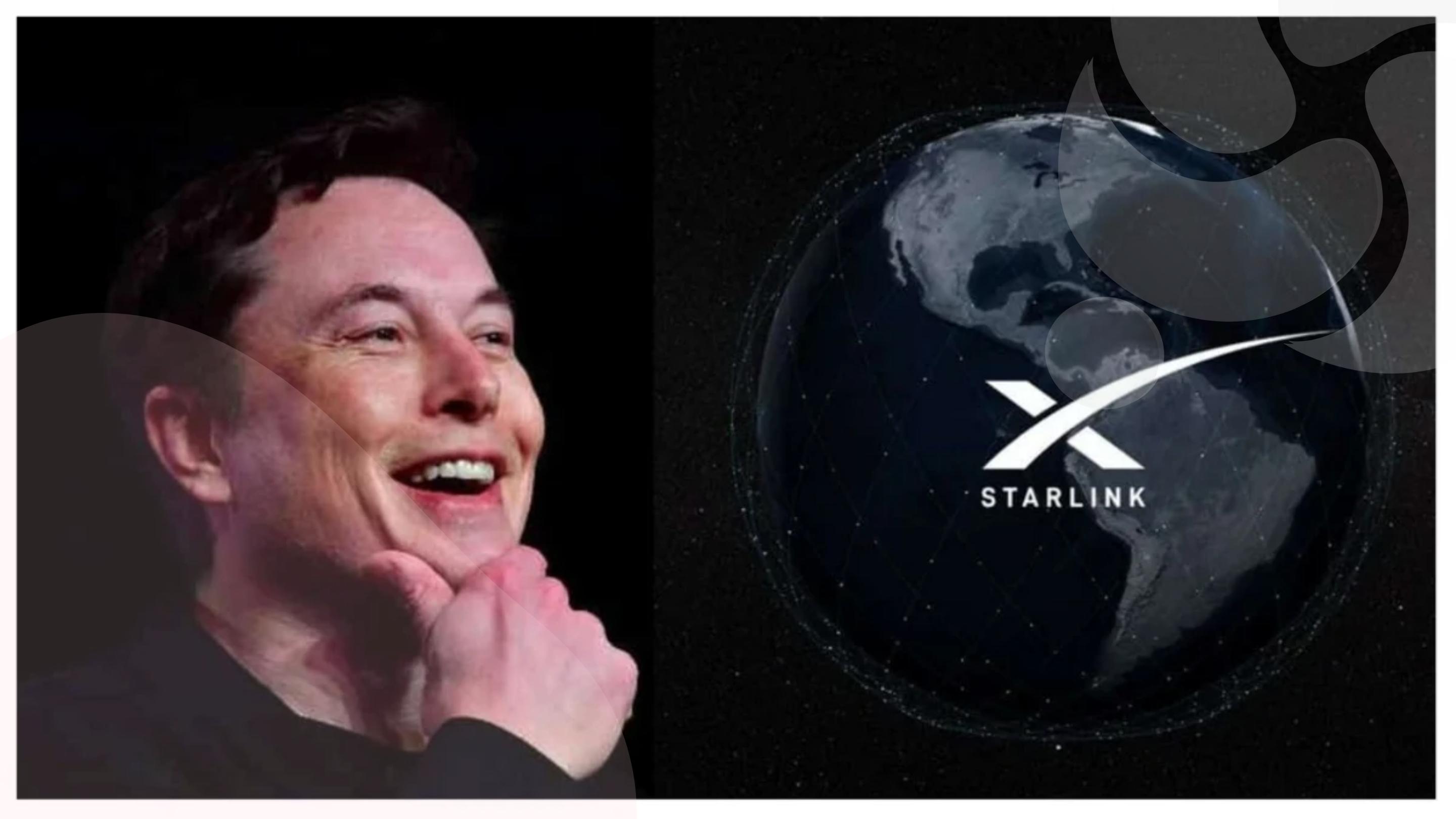 Imagem de Elon Musk e a logomarca da Starlink