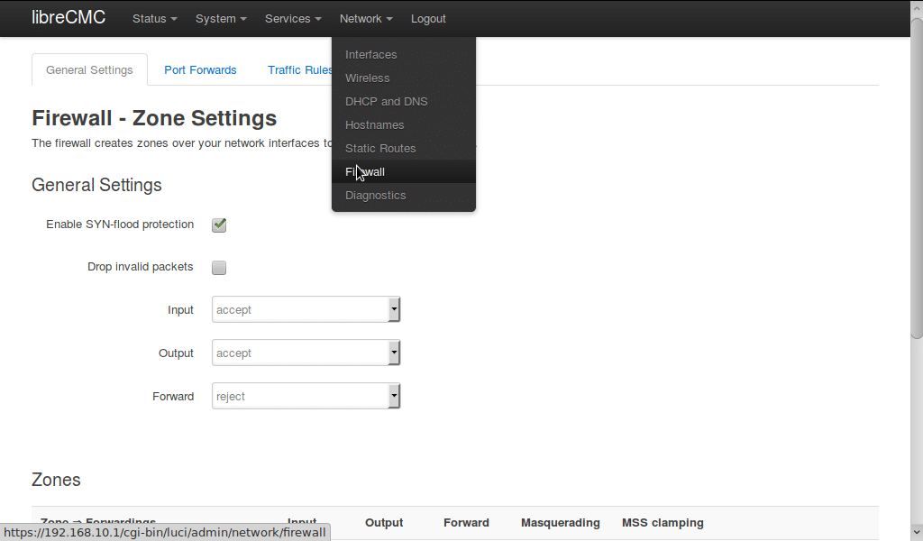librecmc selecting firewall menu