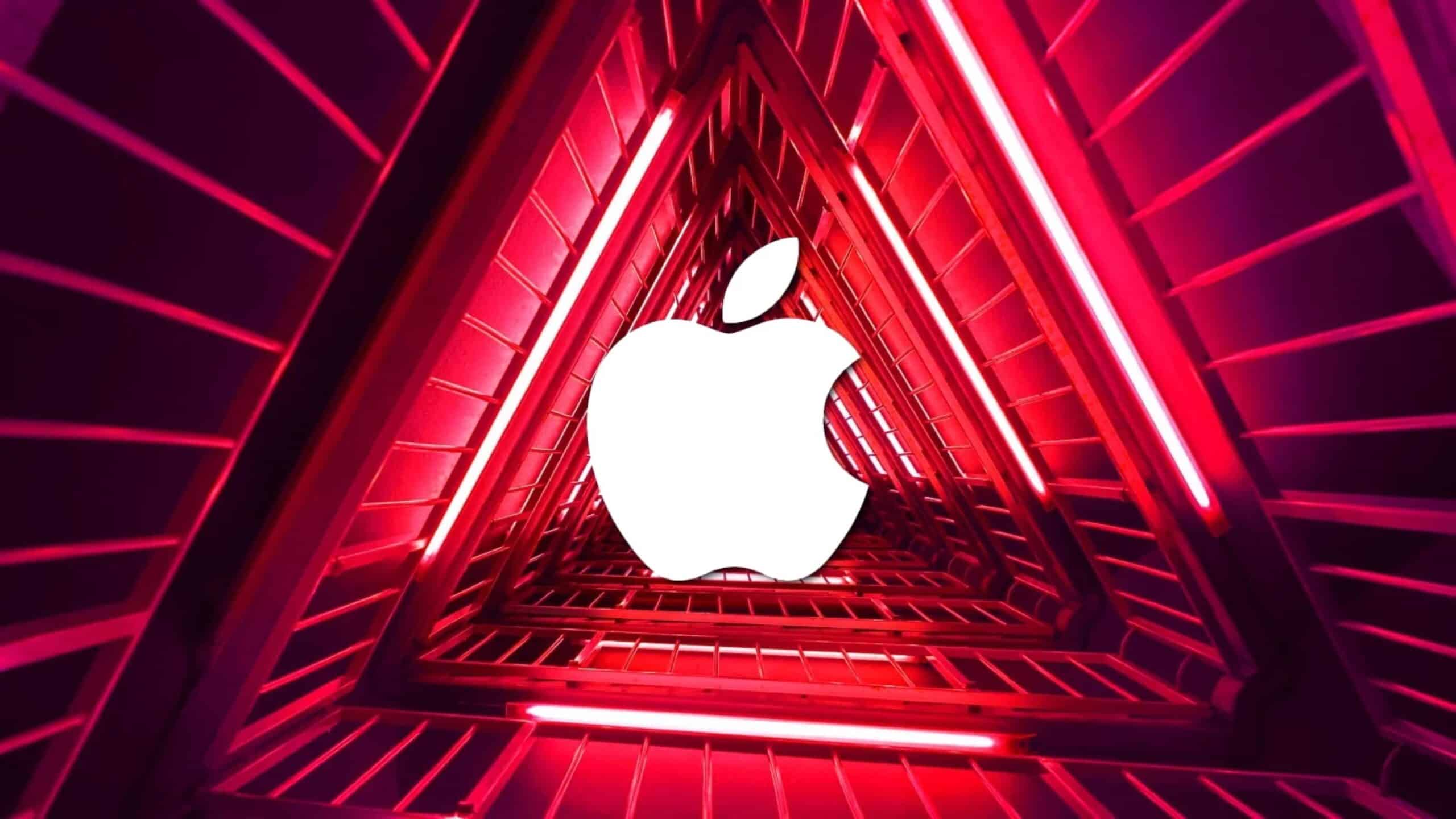 Imagem com a logomarca da Apple em zona vermelha