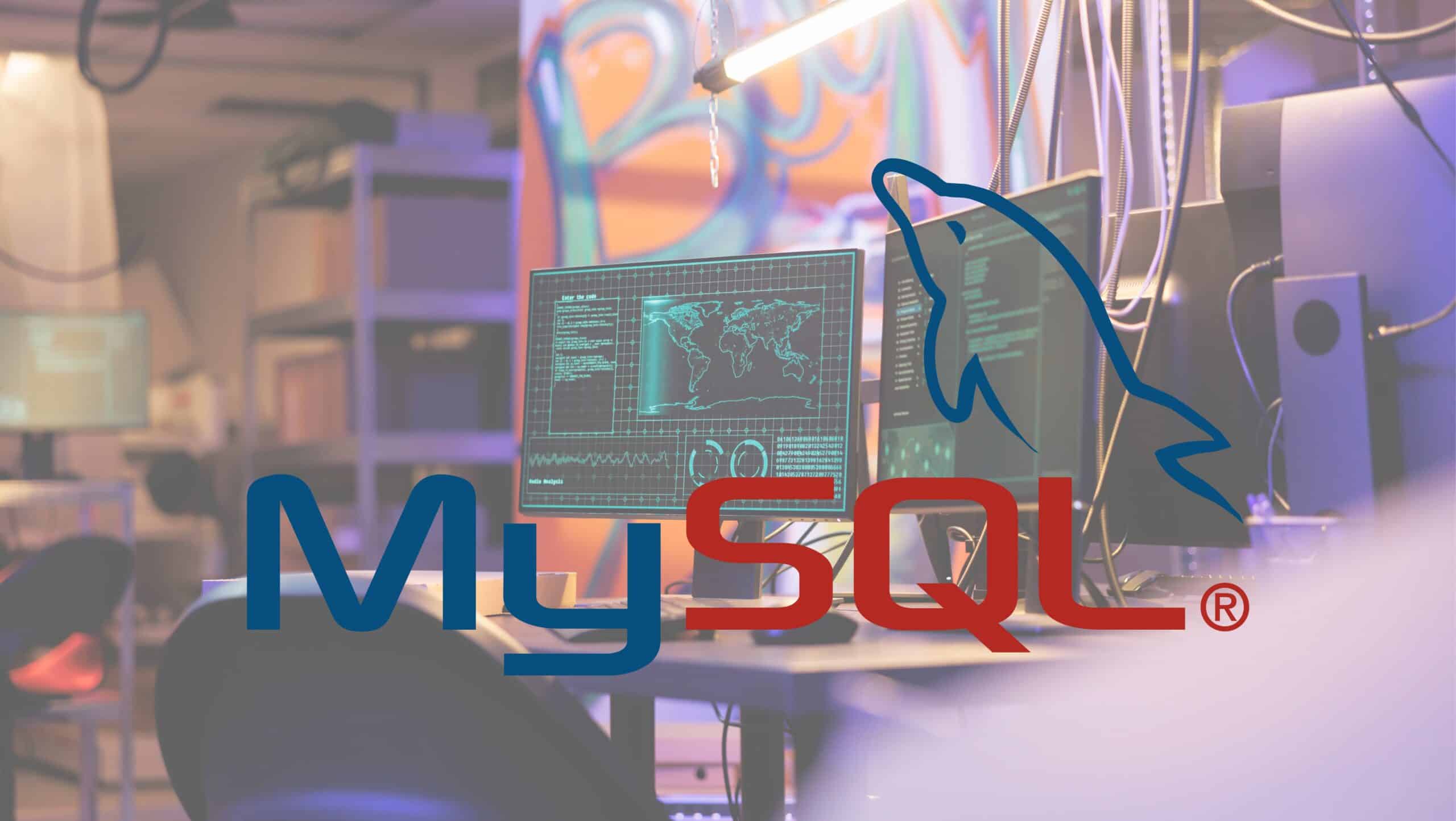 Logo do Mysql ao centro com um fundo abstrato tecnologico
