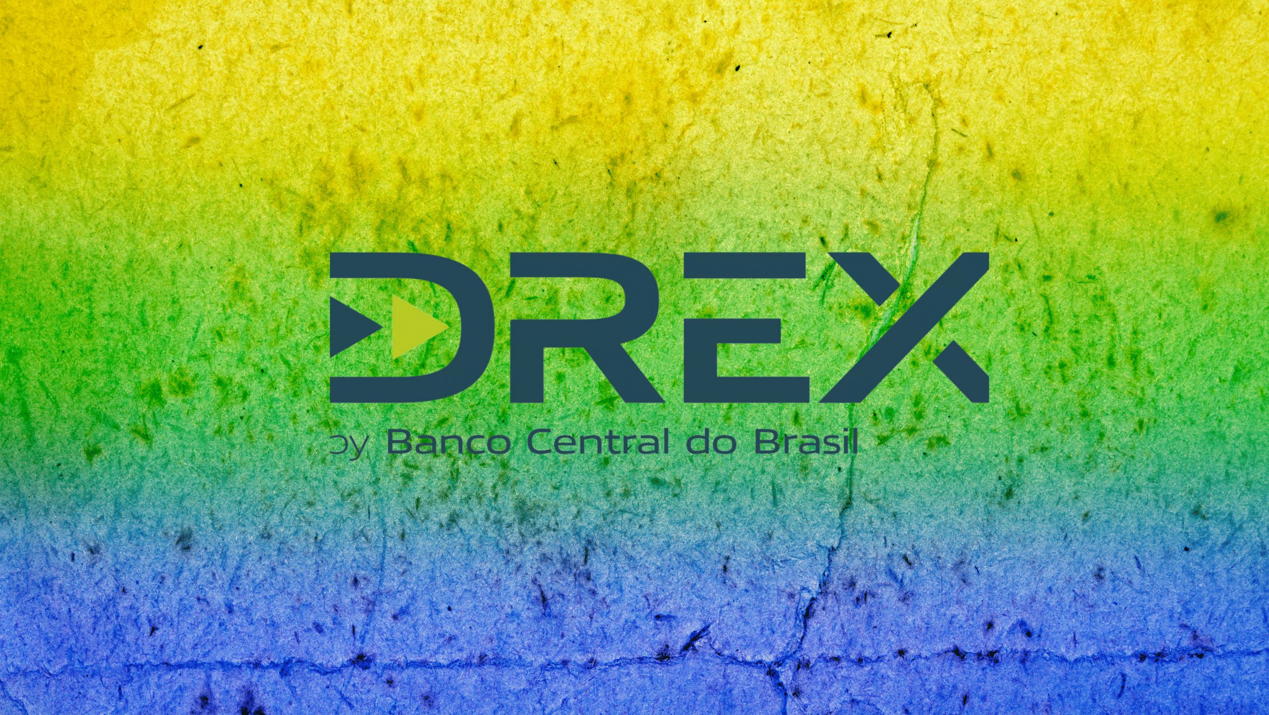 DREX a moeda digital do Brasil segue em testes. Na imagem temos as cores azul, amarelo e verde e a logo do DREX ao centro.