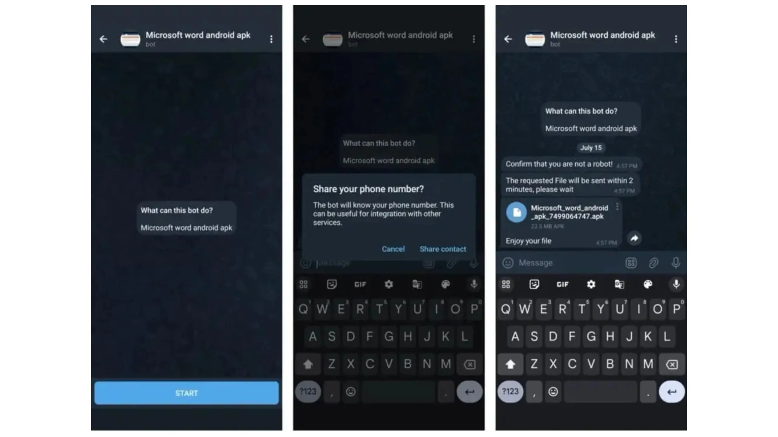 Campanha utiliza bots do Telegram para infectar dispositivos Android em 113 países 2 Imagem com celulares mostrando a campanha de entrega de malware Android