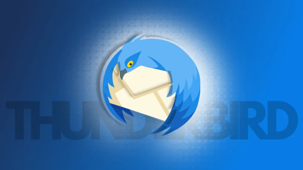 Imagem com a logomarca do Thunderbird com fundo azul