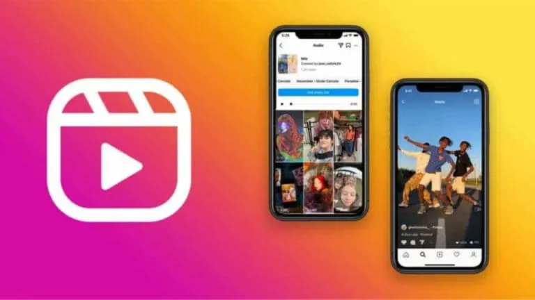 Imagem com a logomarca do Reels do Instagram e iPhone mostrando o recurso