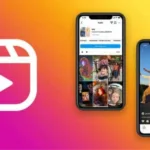 Imagem com a logomarca do Reels do Instagram e iPhone mostrando o recurso