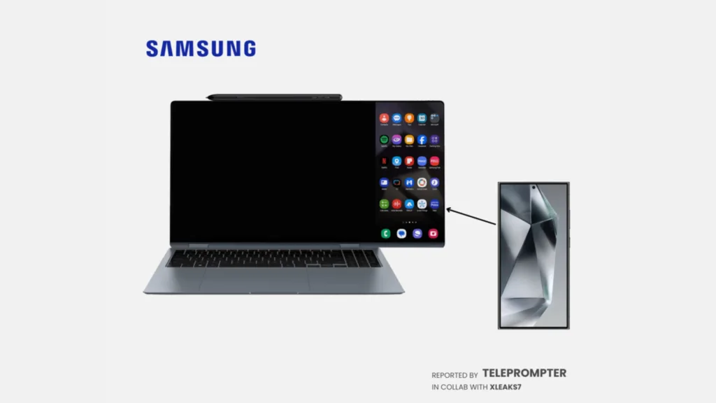 Imagem com um notebook rolável de patente da Samsung