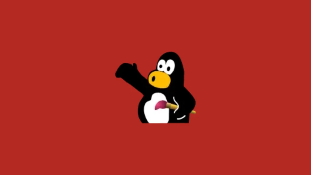 Imagem com a logomarca do Tux Paint com fundo vermelho