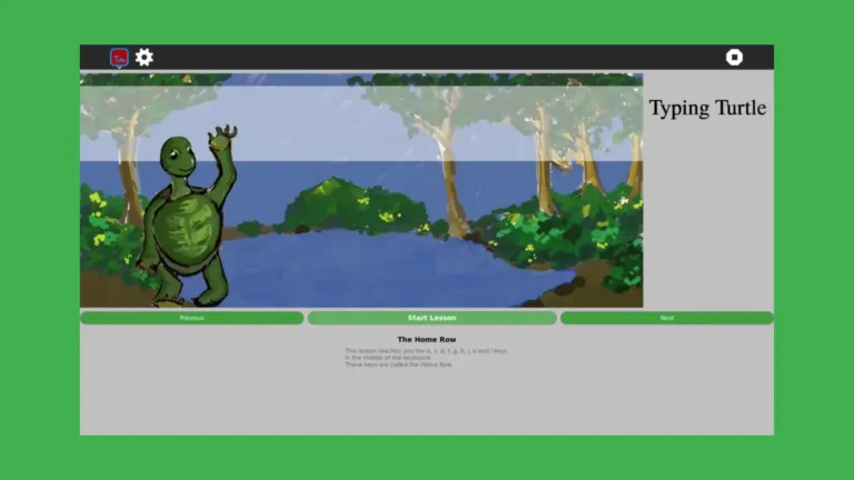 Imagem com a interface do Typing Turtle com fundo verde