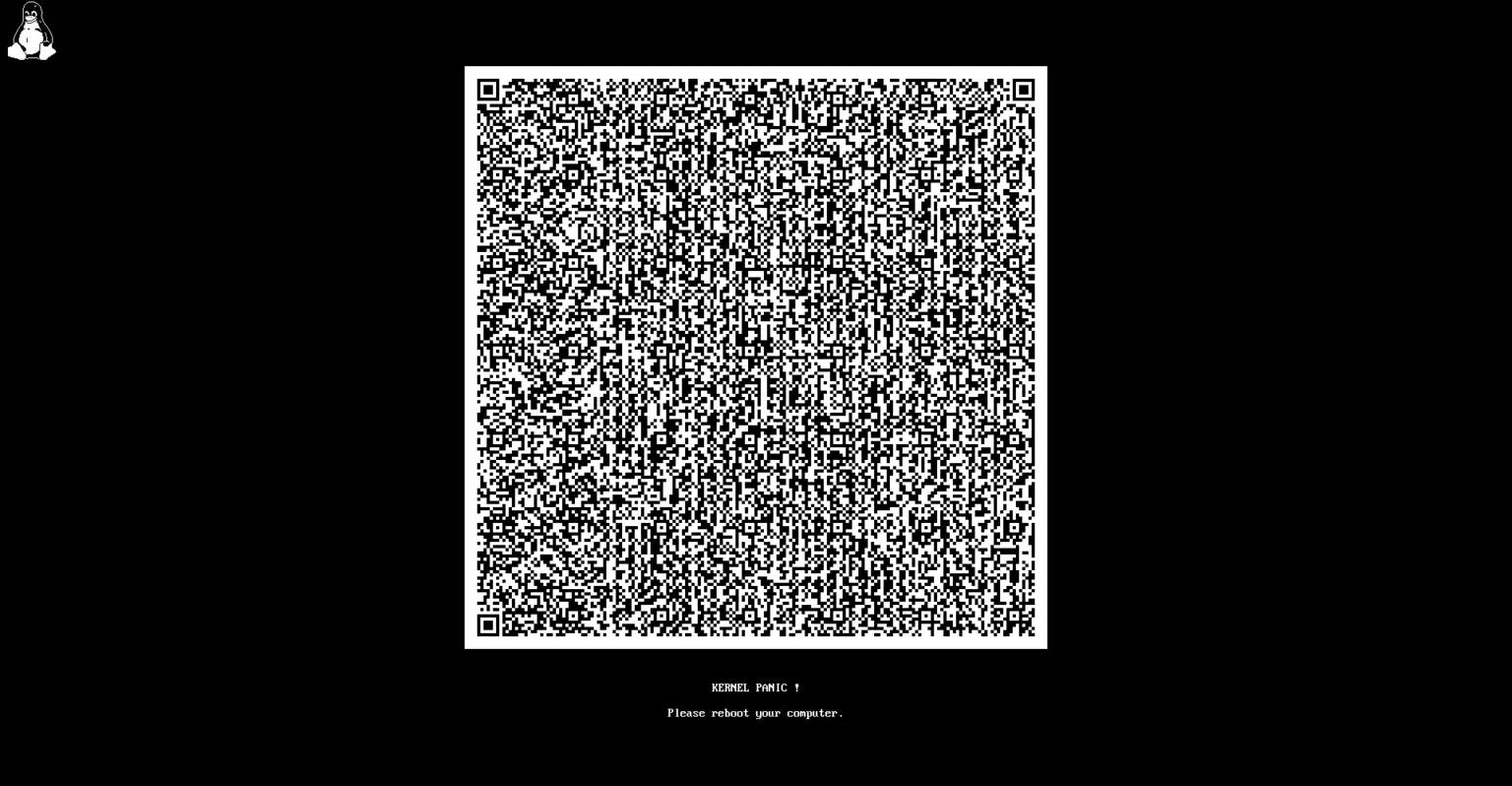 Kernel Linux 6.15 traz melhorias para a DRM panic "tela da morte" 1 Imagem do qr code do Linux Kernel exibindo o erro ou falha kernel panic