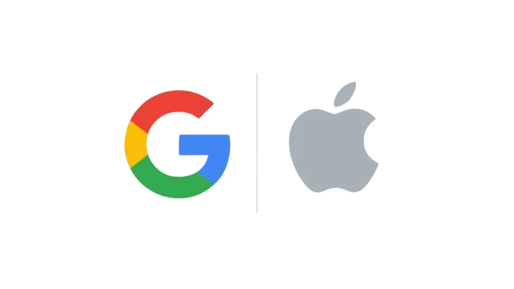 Imagem com as logomarcas do Google e da Apple