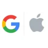 Imagem com as logomarcas do Google e da Apple