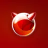 Imagem com a logomarca do Freebsd com fundo vermelho