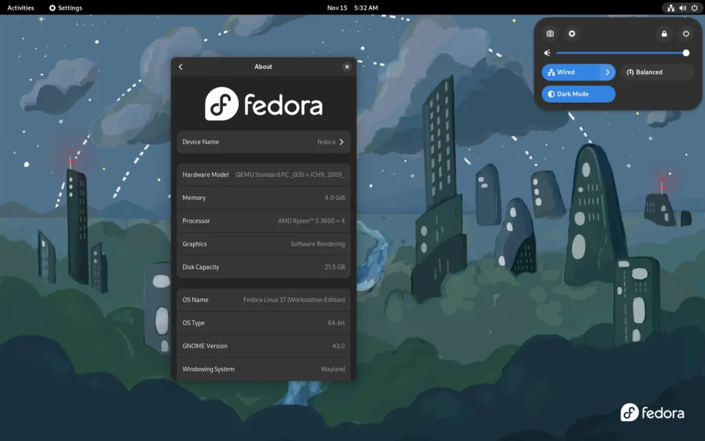 Fedora Workstation - "Tela inicial do Fedora, a distribuição de vanguarda do Red Hat"