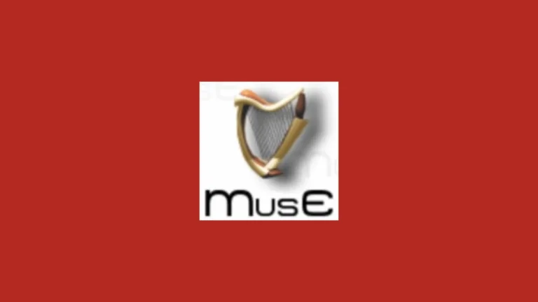 Imagem com a logomarca do MusE com fundo vermelho