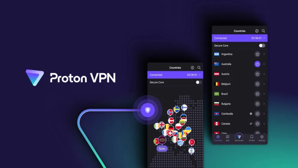 Imagem com celulares e logomarca do Proton VPN