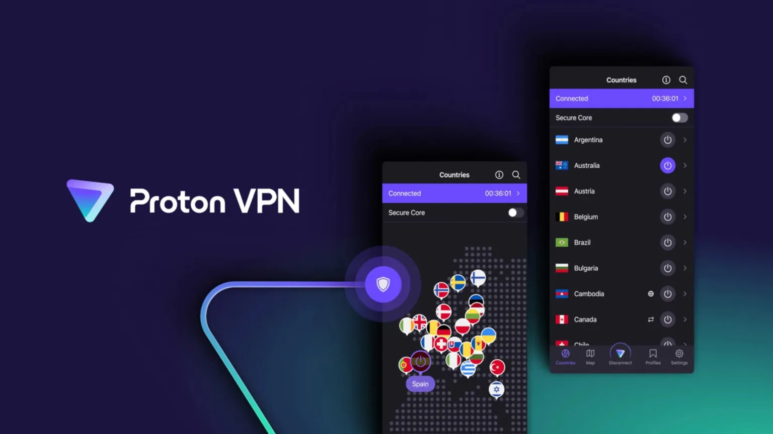 Proton VPN: Recurso ícones discretos ajudará usuários a ocultar aplicativos em dispositivos Android 1 Imagem com celulares e logomarca do Proton VPN