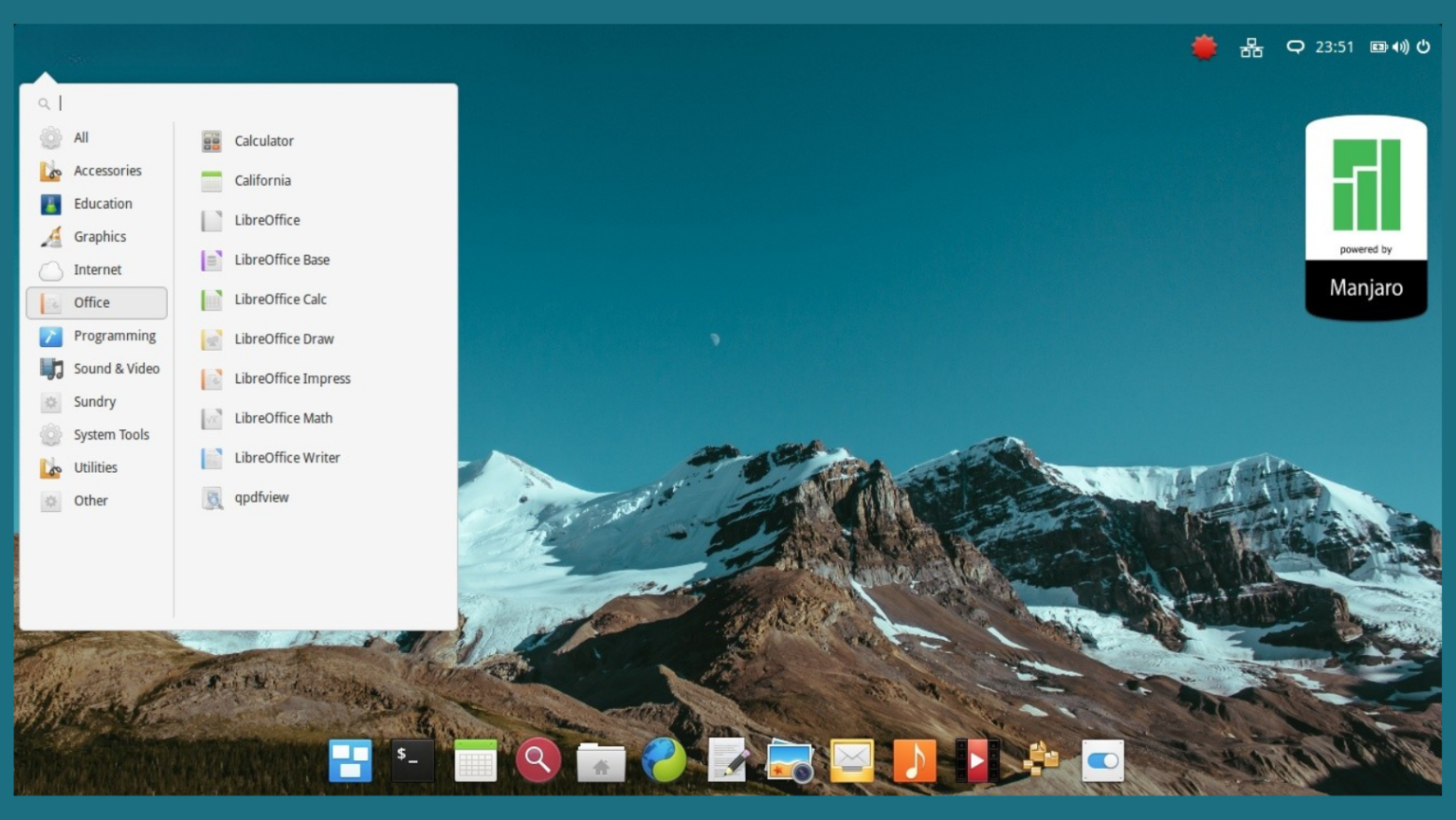 Screenshot do ambiente de desktop do Manjaro Linux