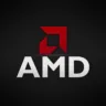 Logotipo da AMD com design moderno em fundo preto