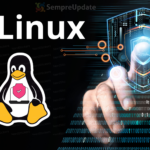 Ilustração do mascote Tux do Linux com um símbolo de segurança, destacando a proteção oferecida pelo SELinux, com elementos gráficos representando segurança cibernética.