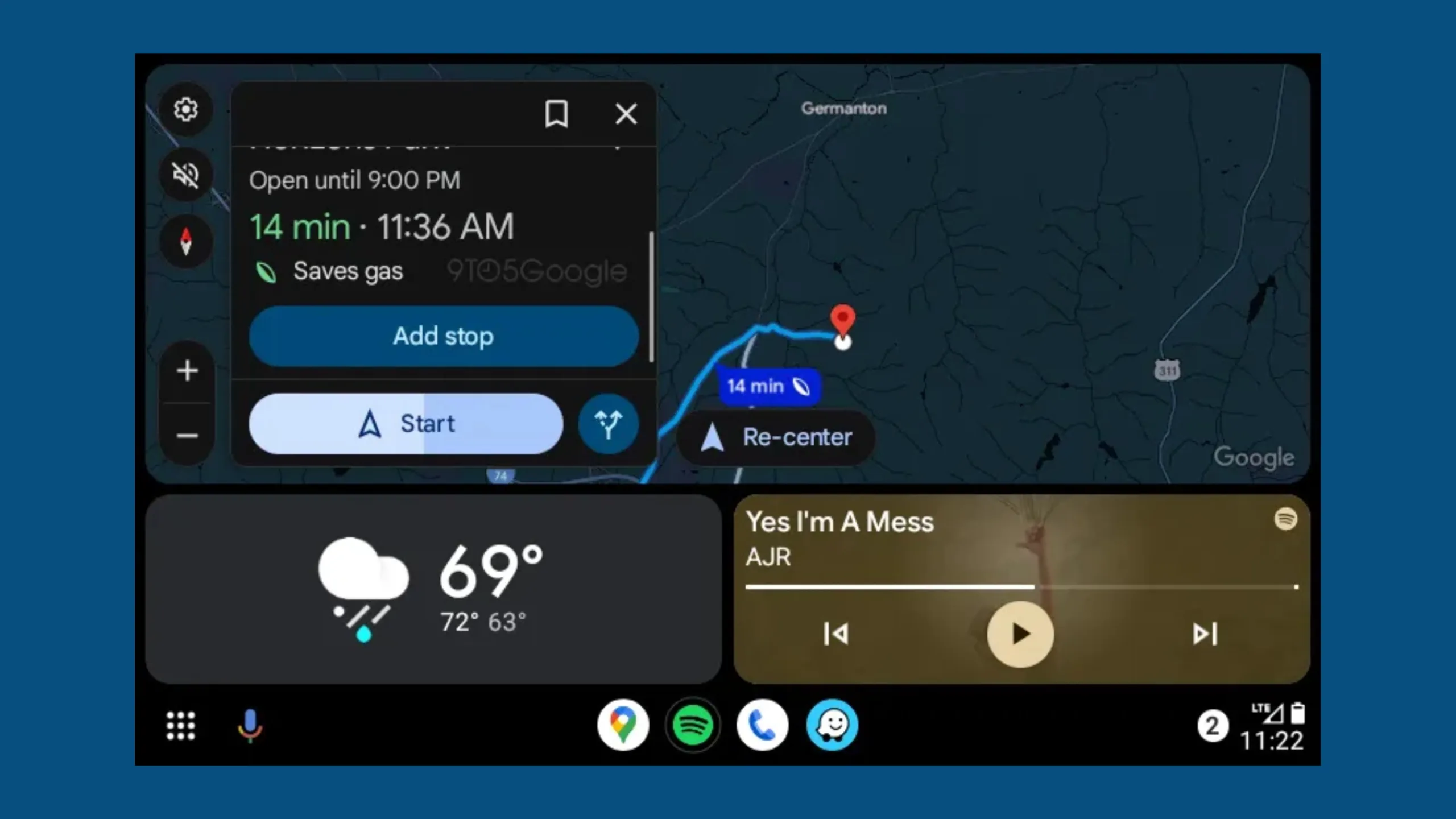 Android Auto: Google Maps adiciona um botão mais fácil adicionar parada em uma rota 2 Imagem com interface do Android Auto