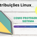 Imagem de destaque para o artigo 'Como proteger seu sistema no Linux'. A imagem contém uma bola de tênis, um adesivo com o símbolo do Linux e uma faixa inferior destacando termos como 'Linux', 'I/O', 'Otimização' e 'Eficiência'.
