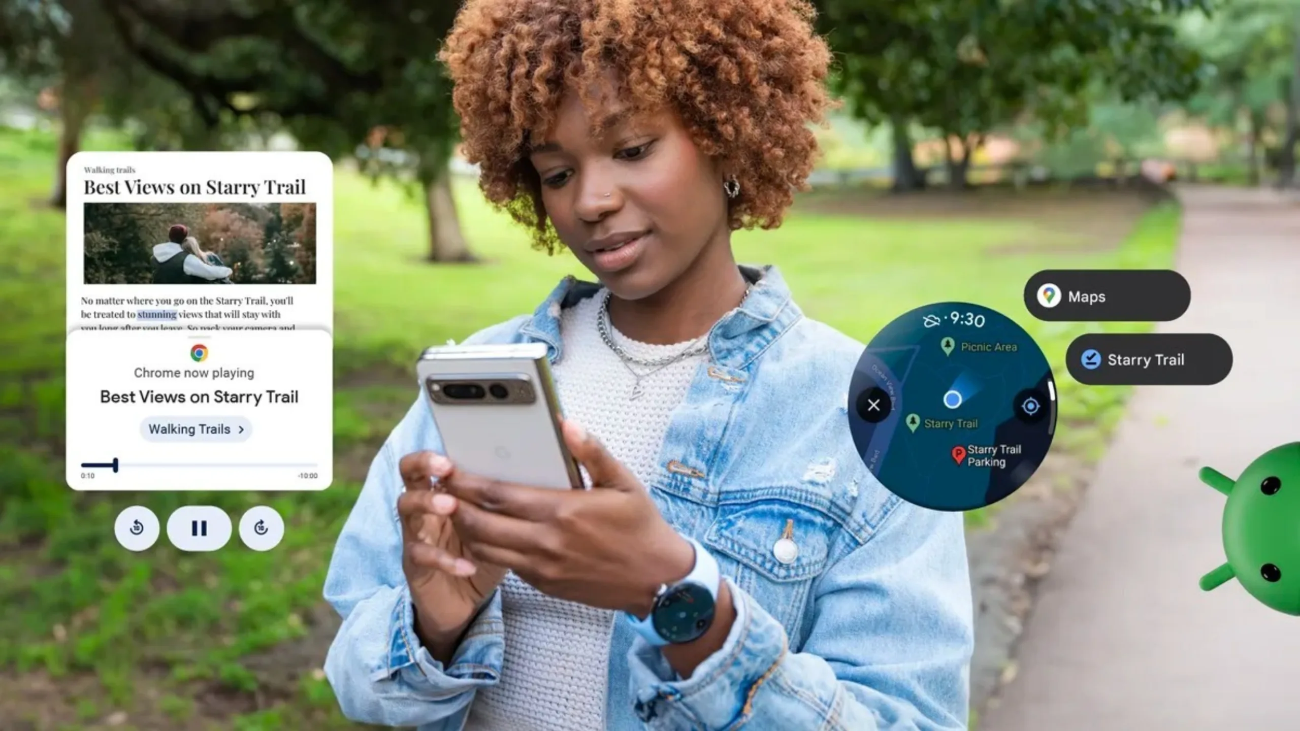 Google anuncia quatro novos recursos do Android 2 Imagem de mulher com smartphone usando os recursos do Android