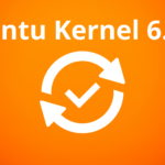 Imagem de atualização do Ubuntu Kernel 6.10.9 com ícone de duas setas em círculo e um check no centro, sobre um fundo laranja.