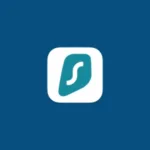 Imagem com a logomarca do surfshark com fundo azul