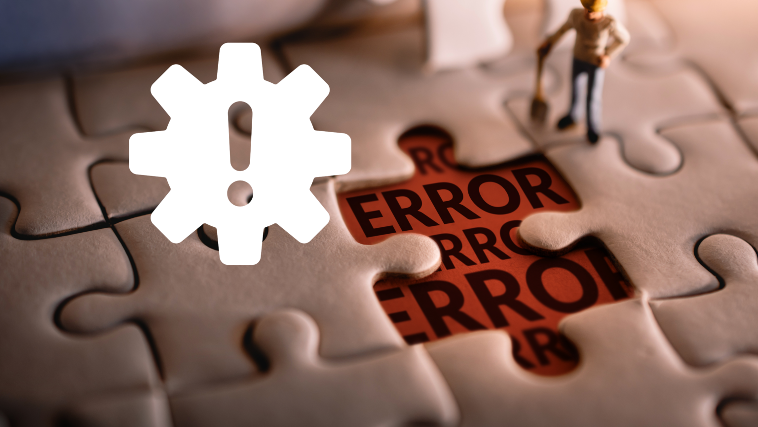 Peça de quebra-cabeça faltando com a palavra 'error' em destaque, simbolizando uma falha crítica em um sistema de software.